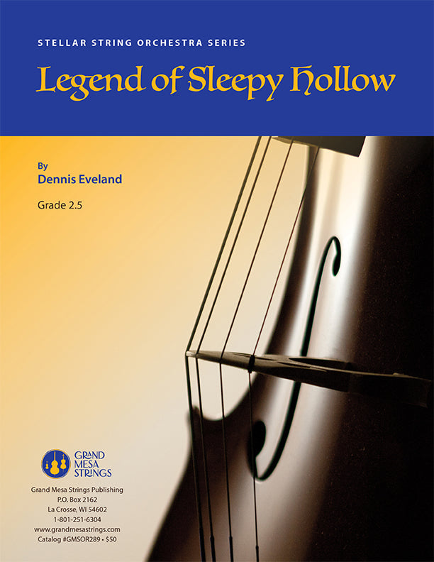 Strings sheet music cover of Legend of Sleepy Hollow, composed by Dennis Eveland.