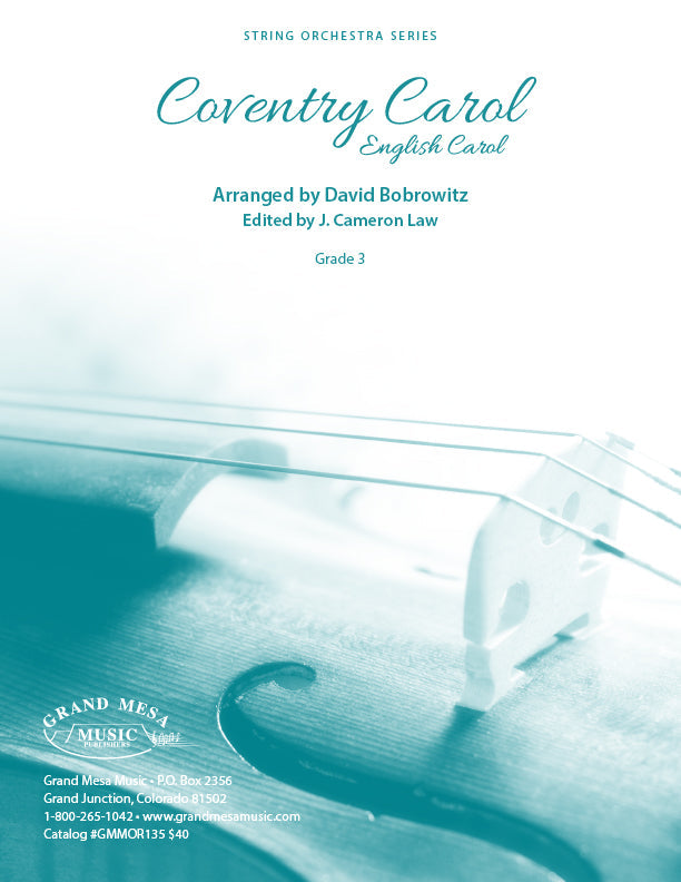 Strings sheet music cover of Coventry Carol, arranged by David Bobrowitz.