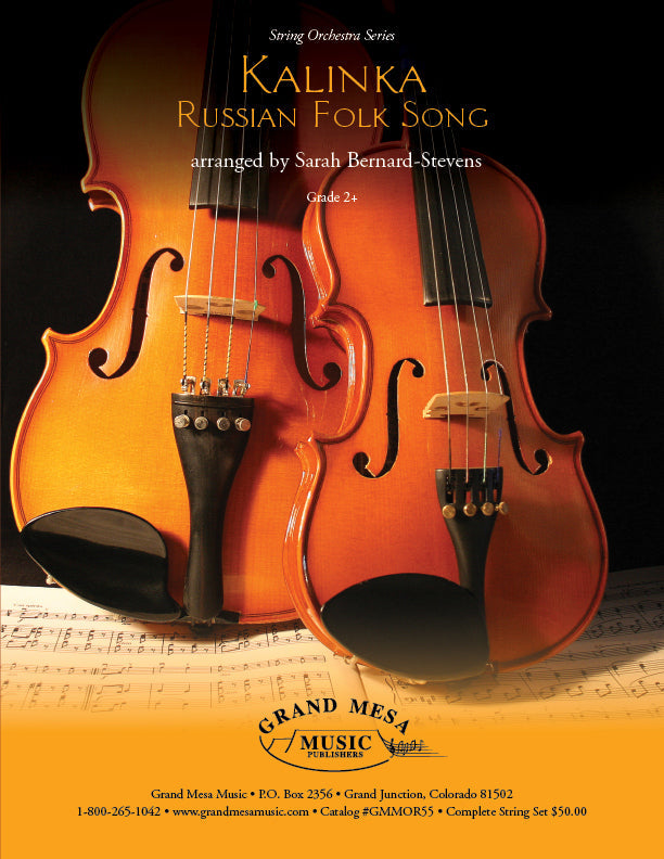 Strings sheet music cover of Kalinka - Russian Folk Song, arranged by Sarah Bernard-Stevens.