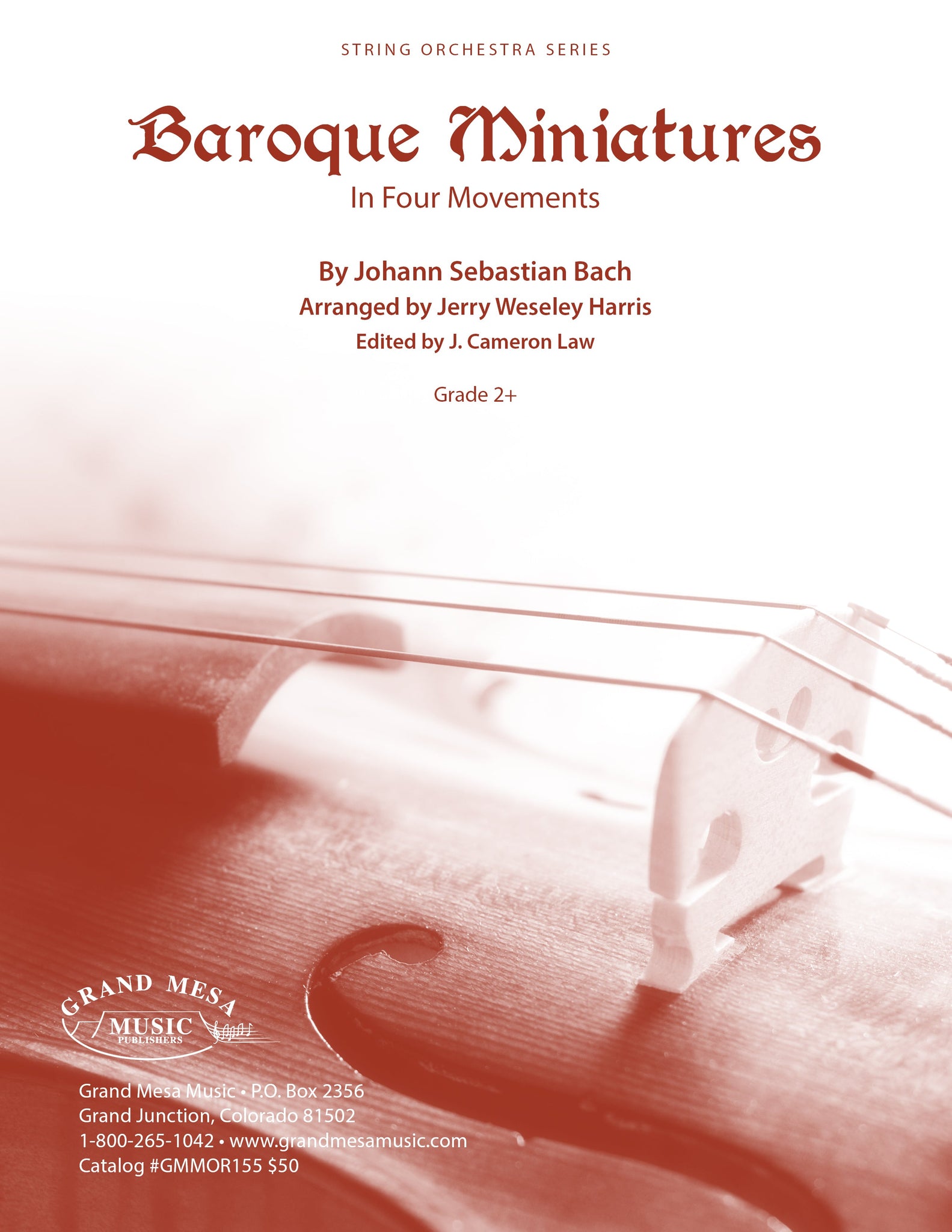 Strings sheet music cover of Baroque Miniatures, composed by J.S. Bach, arranged by Jerry Weseley Harris.