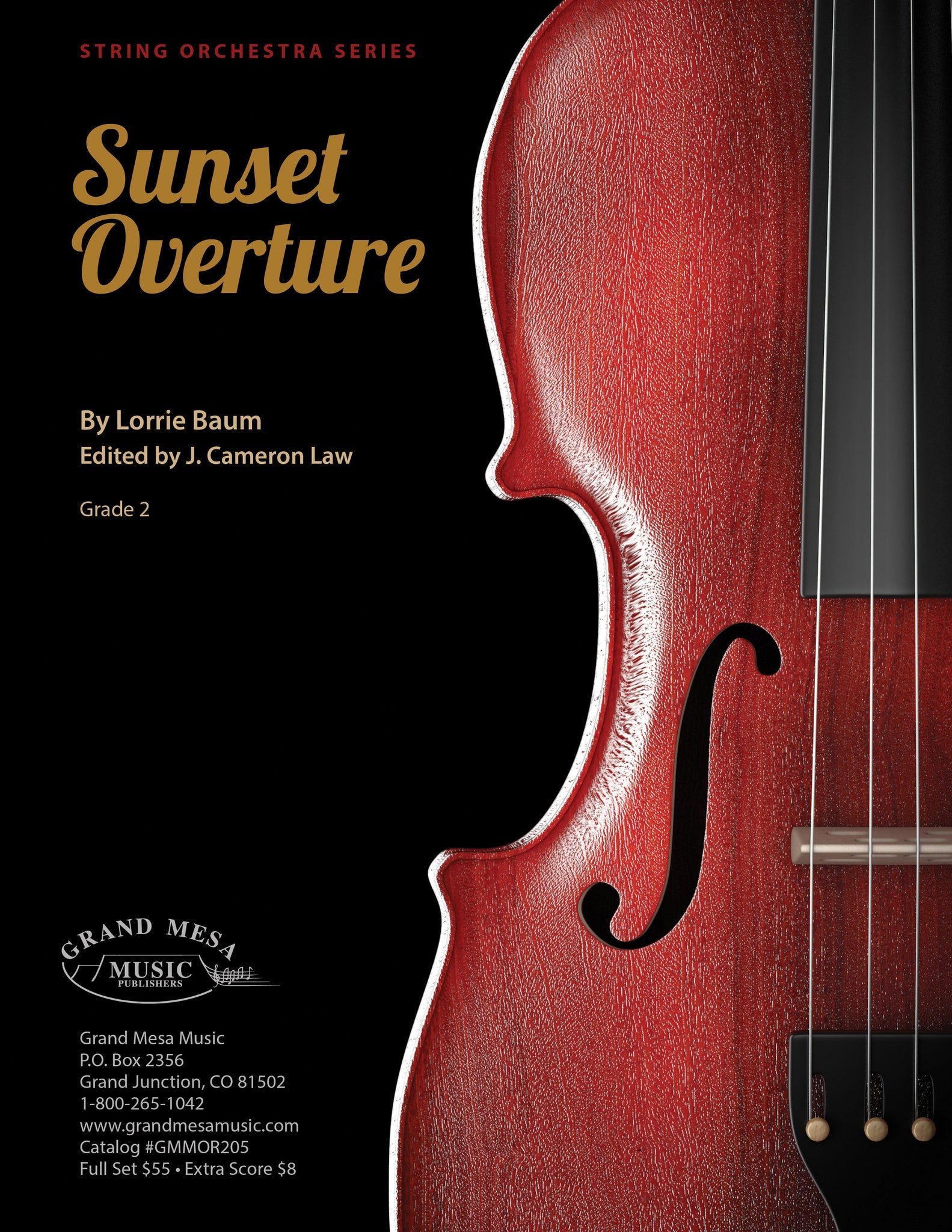 Strings sheet music cover of Sunset Overture, composed by Lorrie Baum.