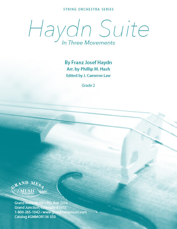 Strings sheet music cover of Haydn Suite in Three Movements, composed by F.J. Haydn, arranged by Phillip M. Hash.