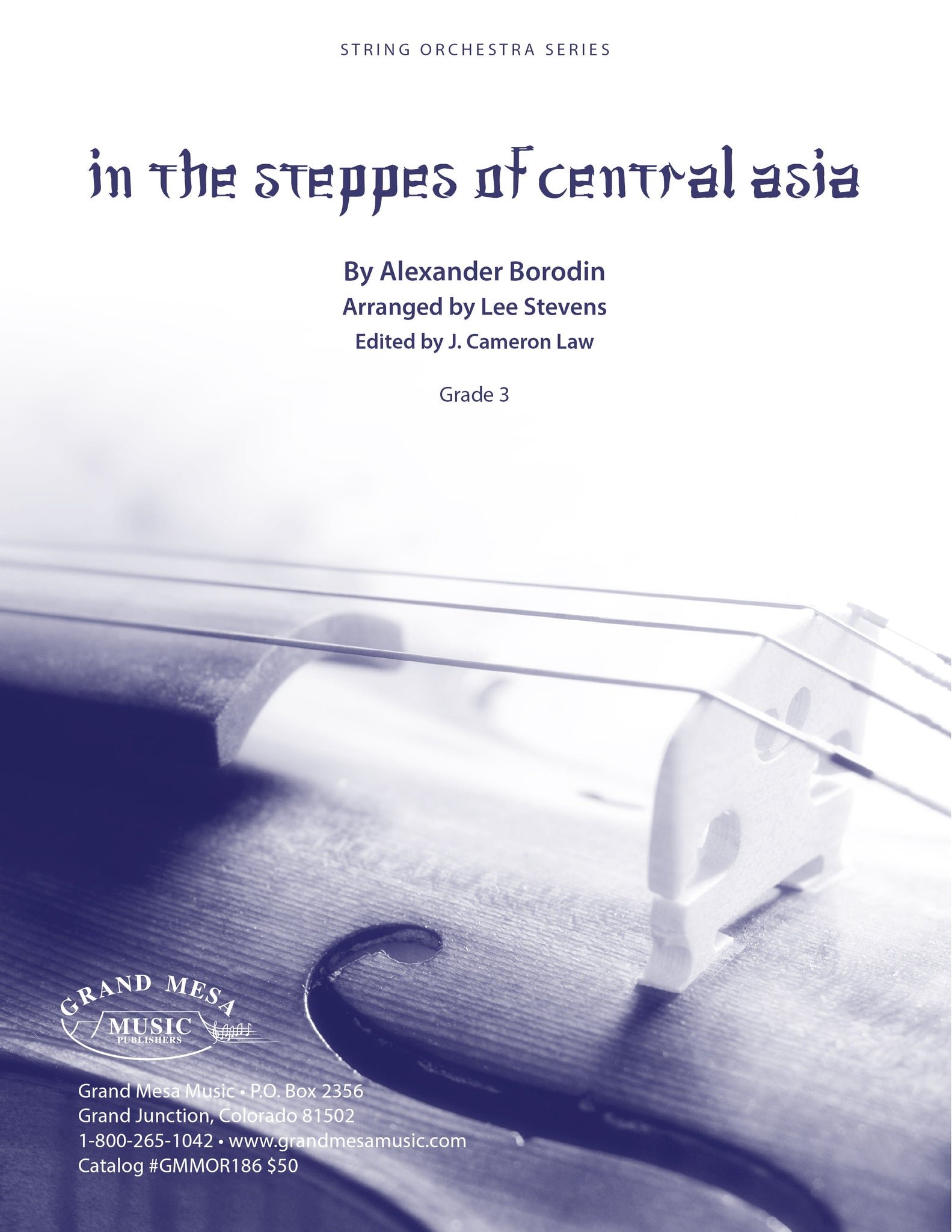 Strings sheet music cover of In the Steppes of Central Asia, composed by Alexander Borodin, arranged by Lee Stevens.