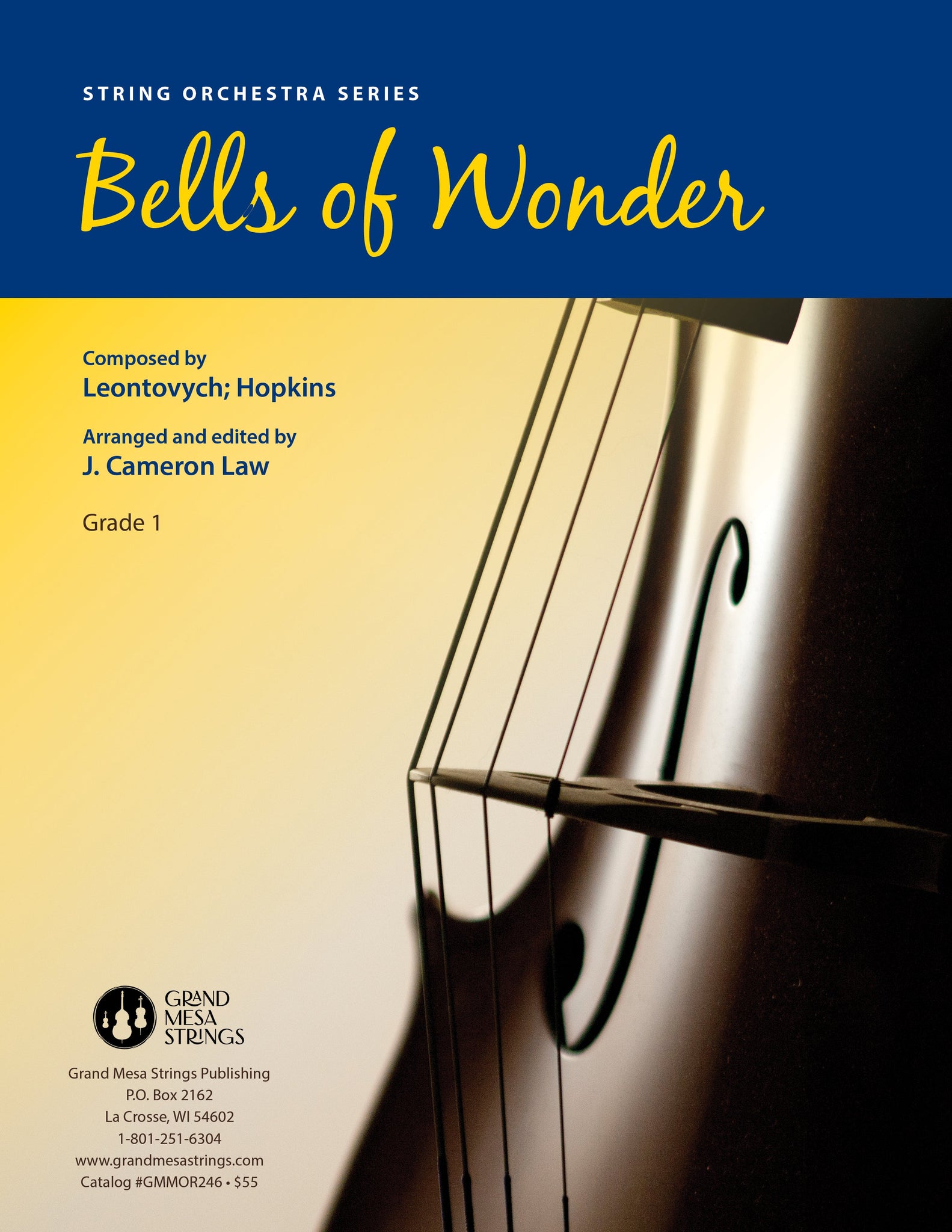 Strings sheet music cover of Bells of Wonder, Composed by John Henry Hopkins, arranged by J. Cameron Law.