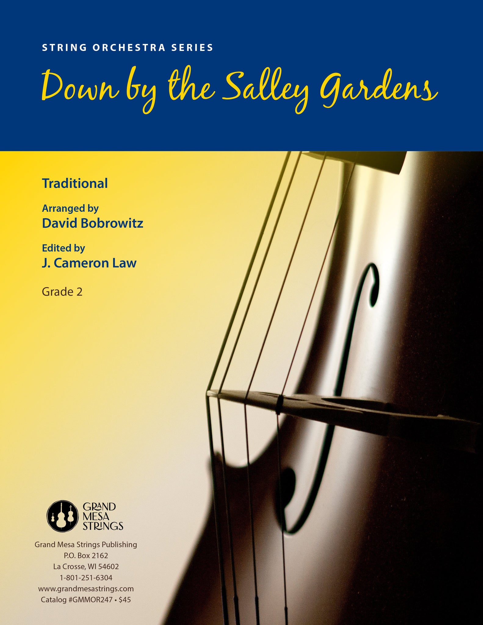 Strings sheet music cover of Down by the Salley Gardens, arranged by David Bobrowitz.