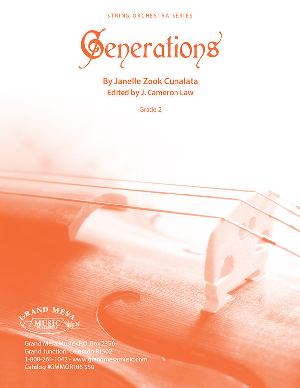 Strings sheet music cover of Generations, composed by Janelle Zook Cunalata.