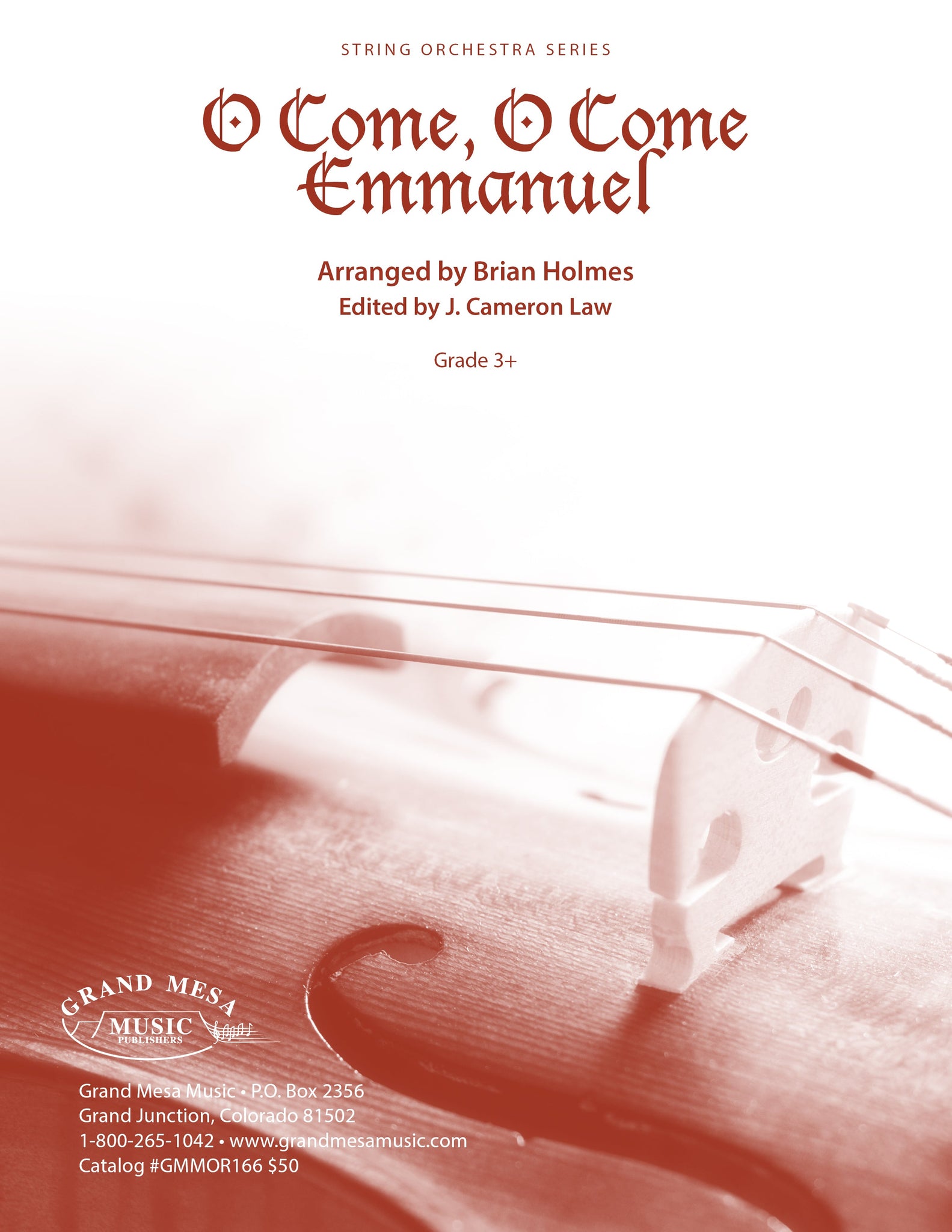 Strings sheet music cover of O Come, O Come Emmanuel, arranged by Brian Holmes.