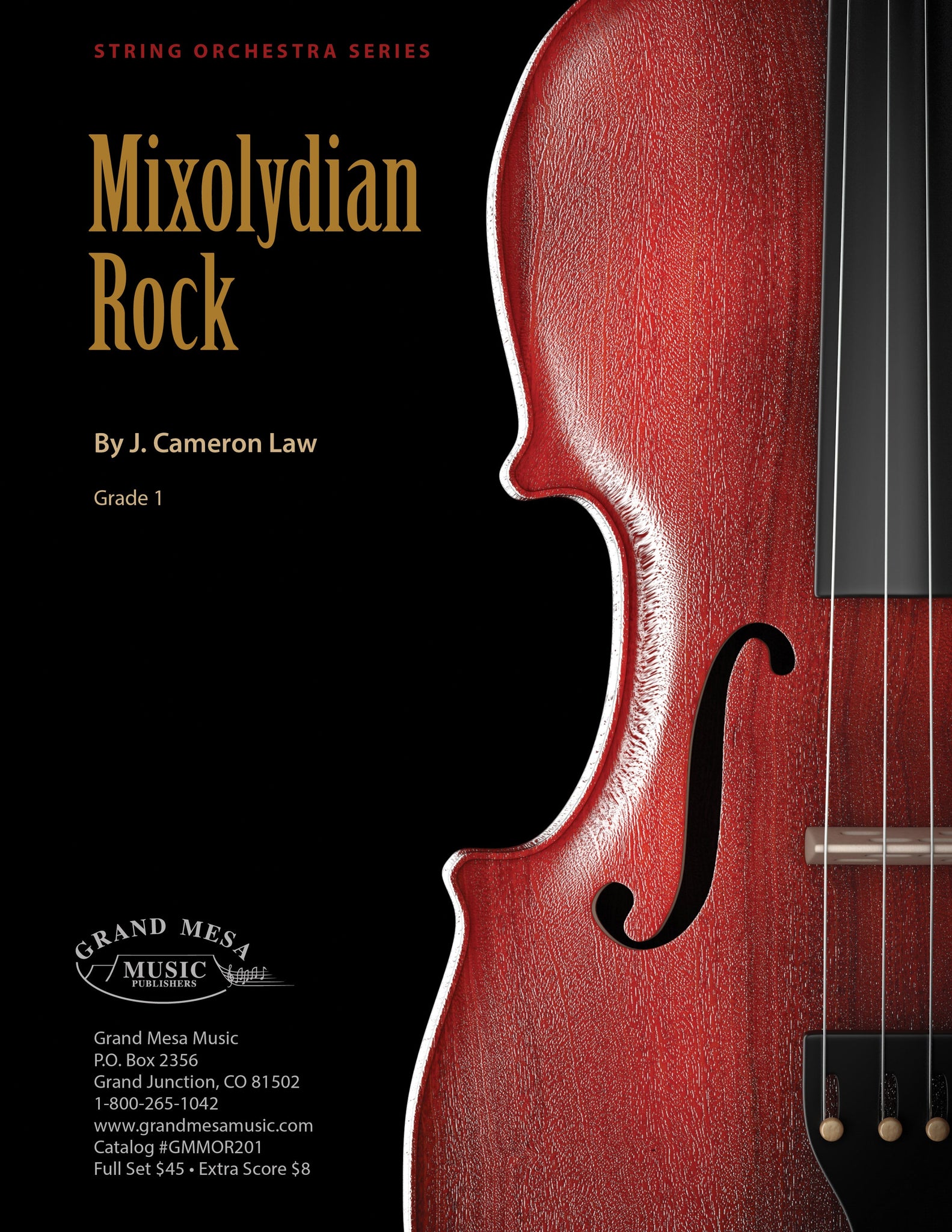Strings sheet music cover of Mixolydian Rock, composed by J. Cameron Law.