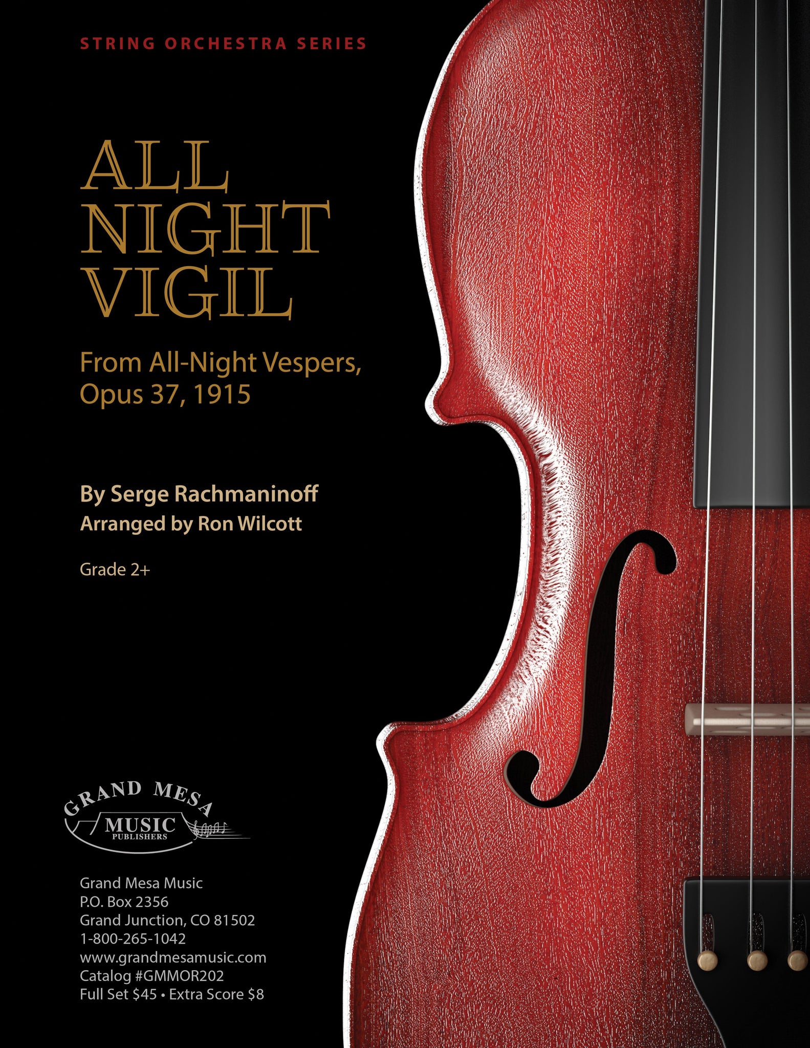 Strings sheet music cover of All Night Vigil, composed by Sergei Rachmaninoff, arranged by Ronald Wilcott.