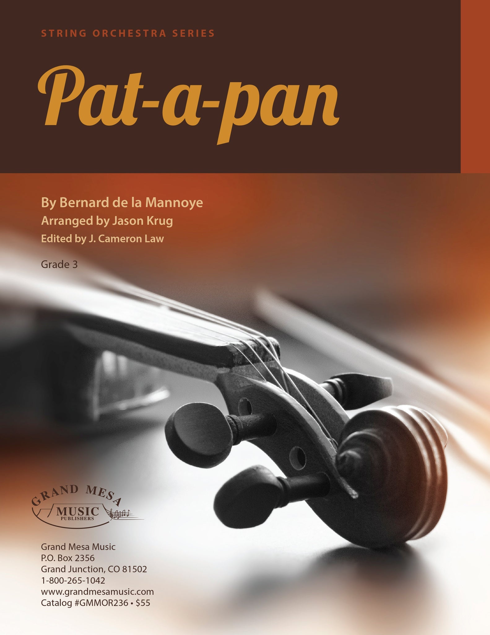 Strings sheet music cover of Pat-a-Pan, composed by Bernard de la Monnoye, arranged by Jason Krug.
