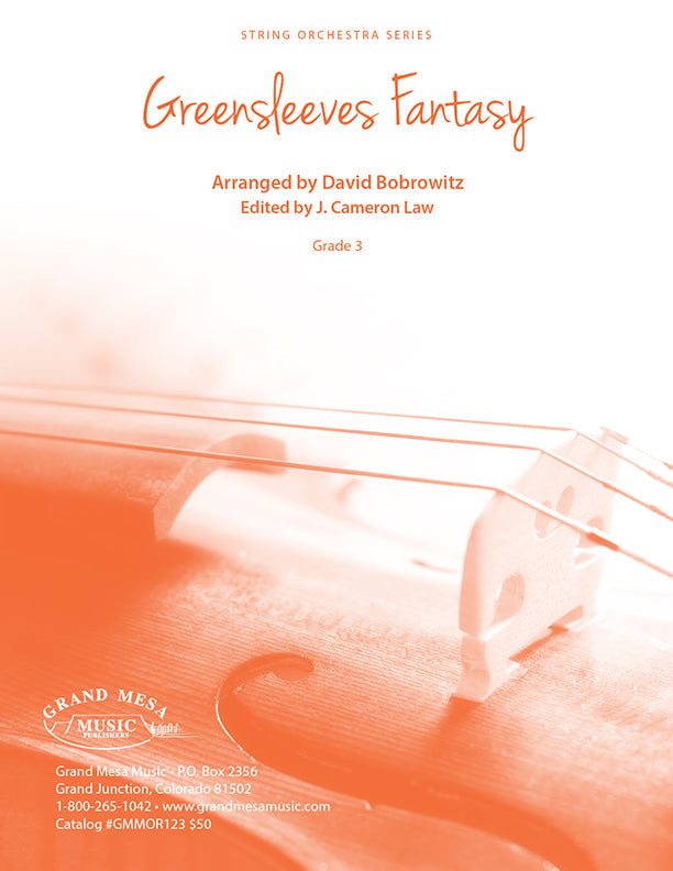 Strings sheet music cover of Greensleeves Fantasy, arranged by David Bobrowitz.