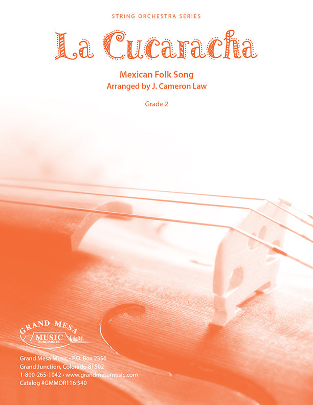 Strings sheet music cover of La Cucaracha, arranged by J. Cameron Law.