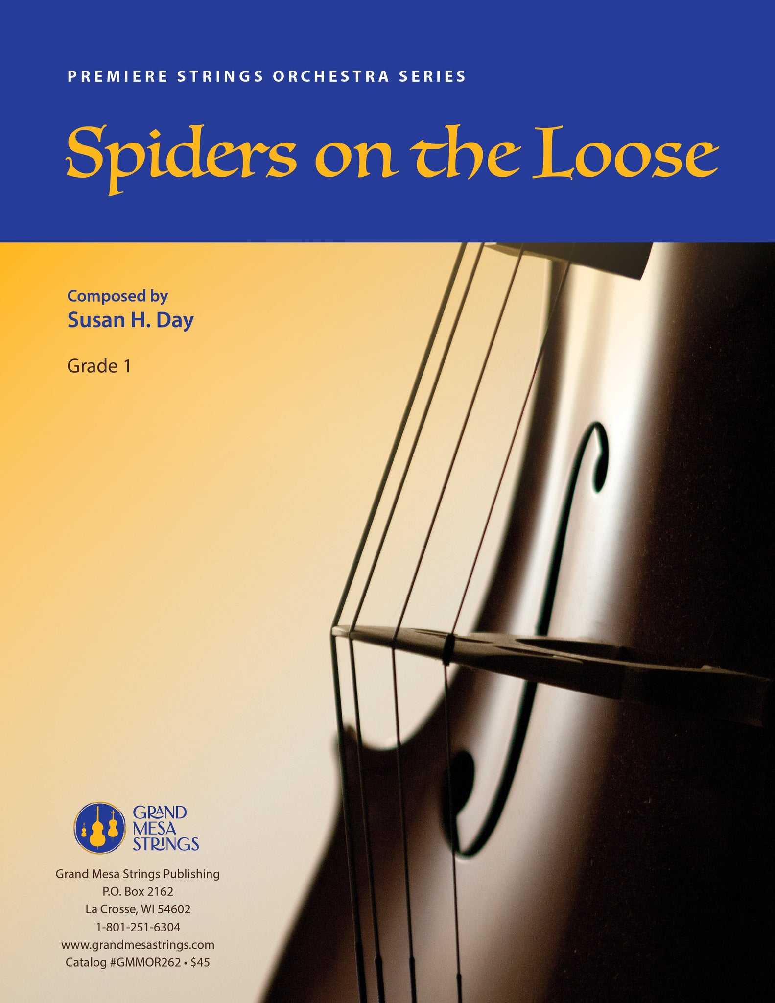 Strings sheet music cover of Spiders on the Loose, composed by Susan H. Day.